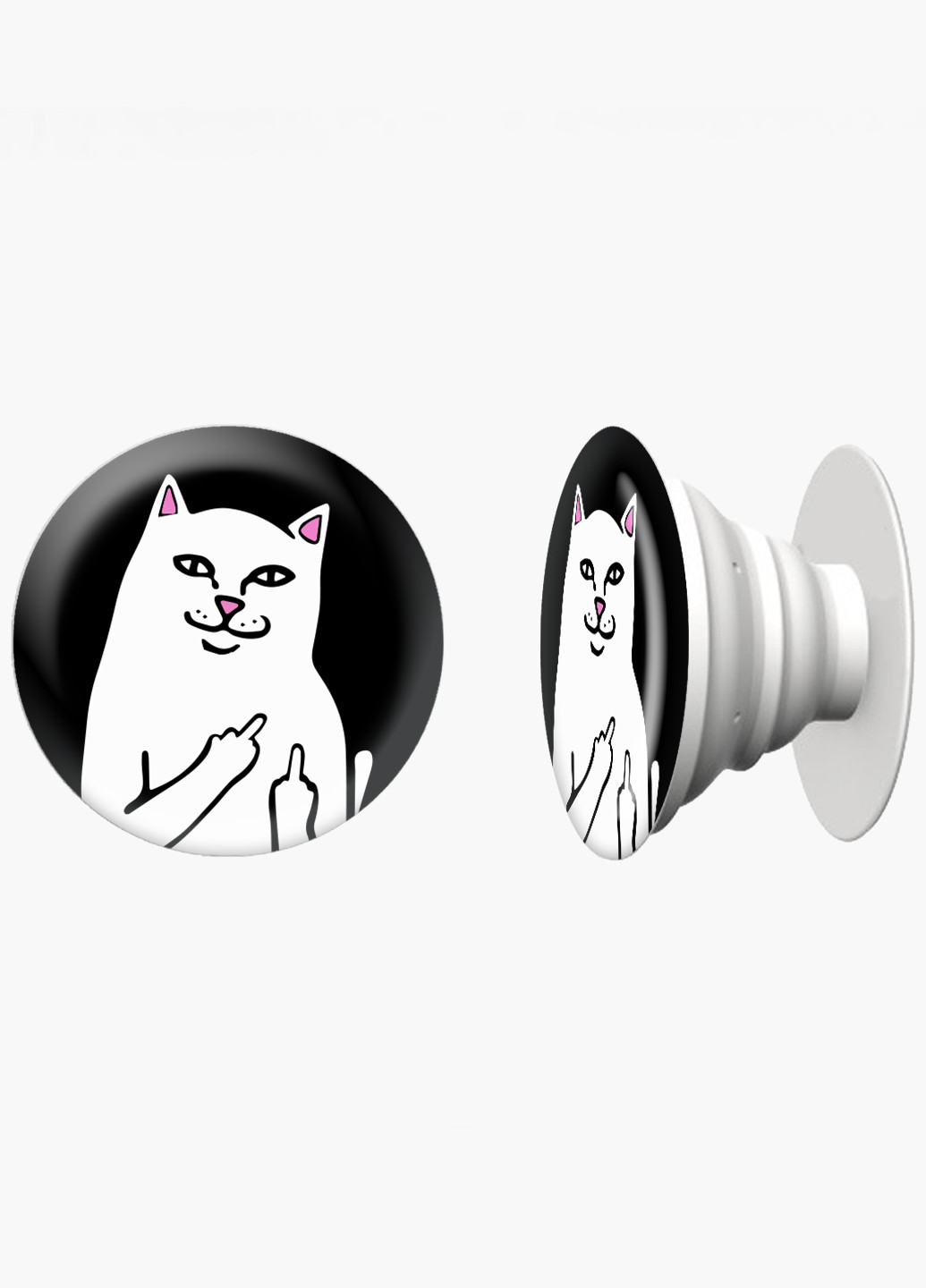 Попсокет (Popsockets) держатель для смартфона мем Белый Кот с пальцем (meme Cat Middle finger) (8754-2851) Черный MobiPrint (221548604)
