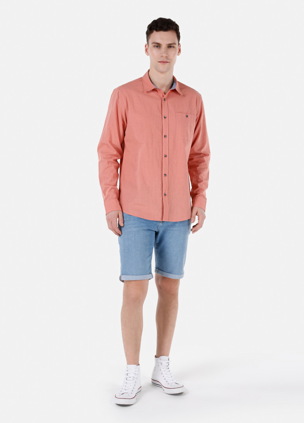 Коралловая кэжуал рубашка однотонная Colin's