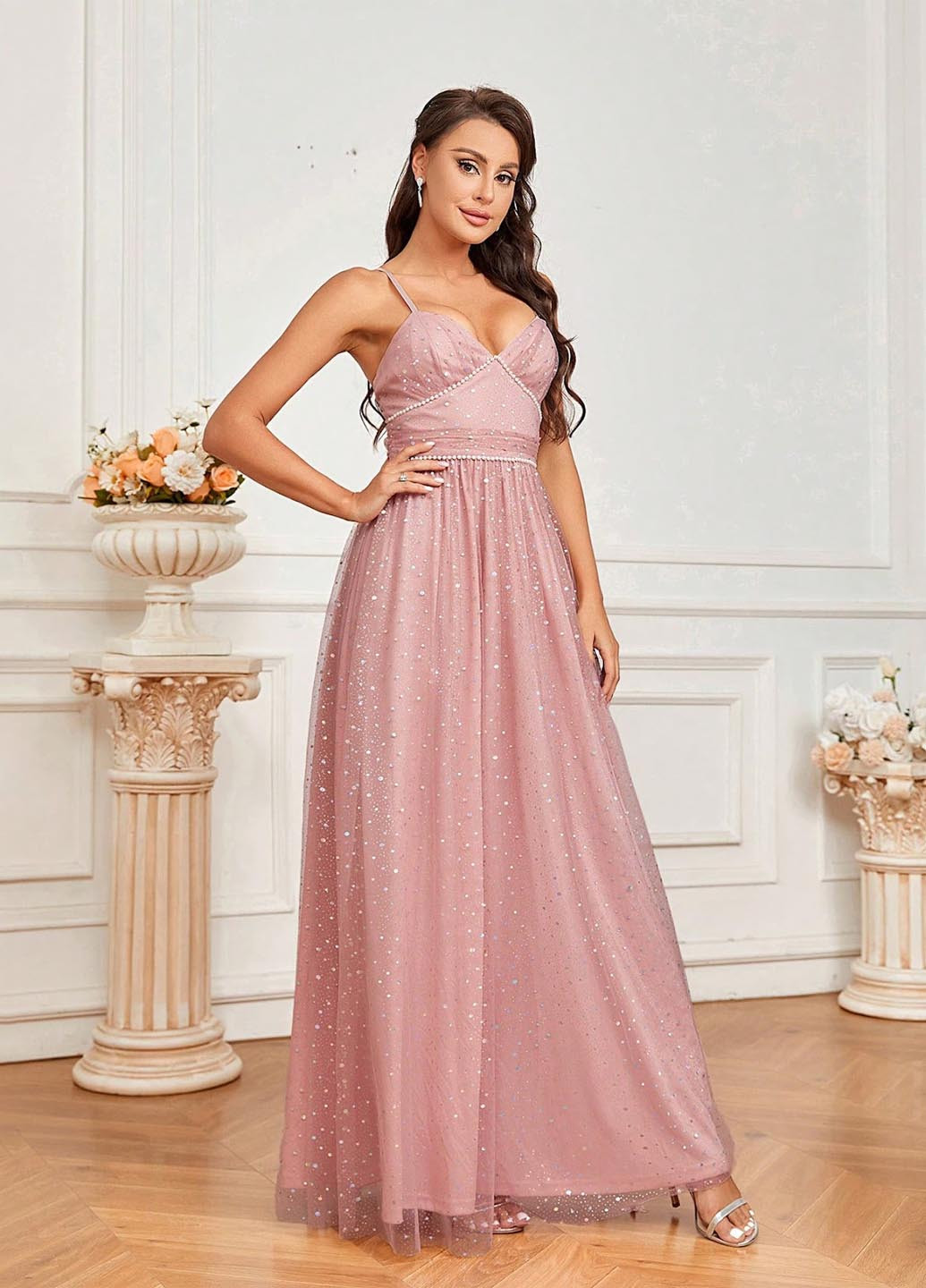 Светло-розовое праздничный платье а-силуэт SHEIN однотонное