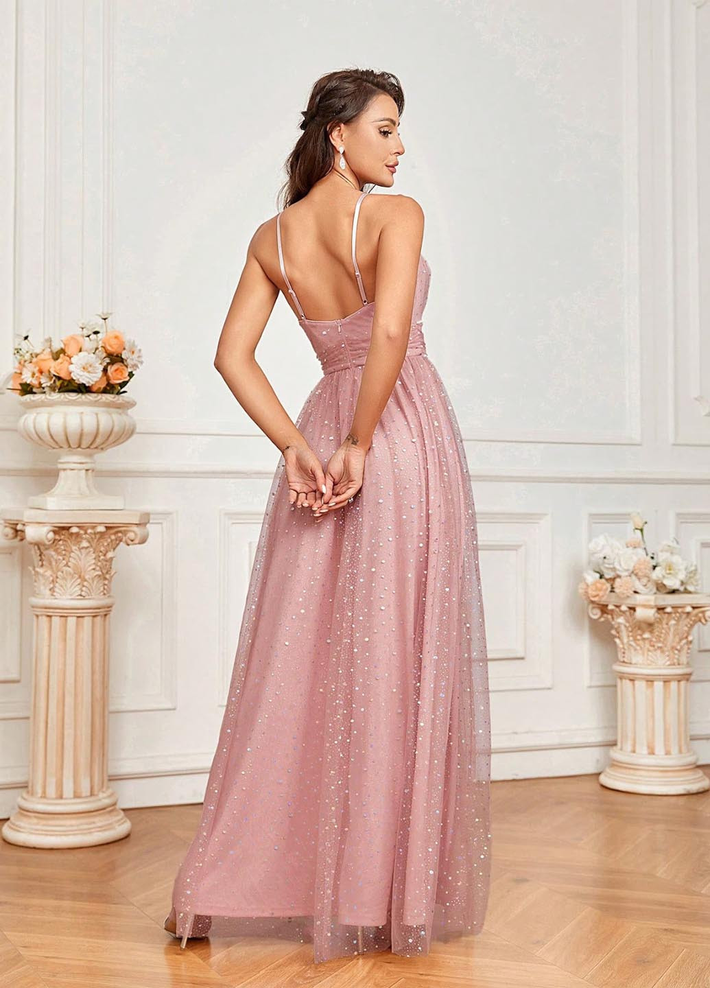 Светло-розовое праздничный платье а-силуэт SHEIN однотонное