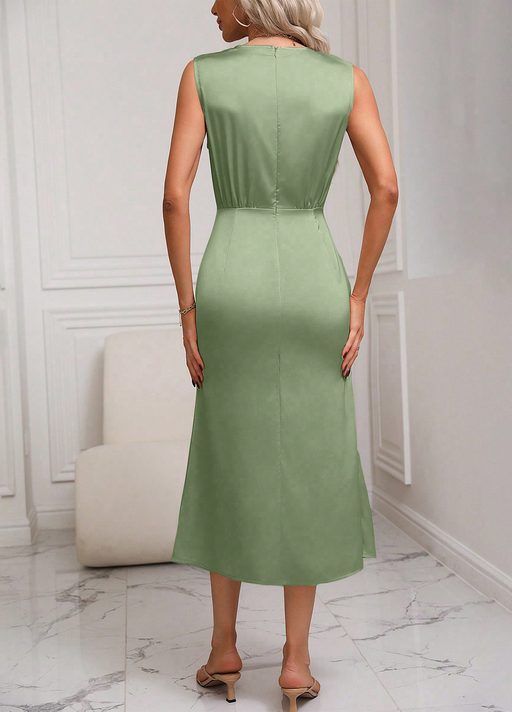 Світло-зелена вечірня, кежуал сукня SHEIN однотонна