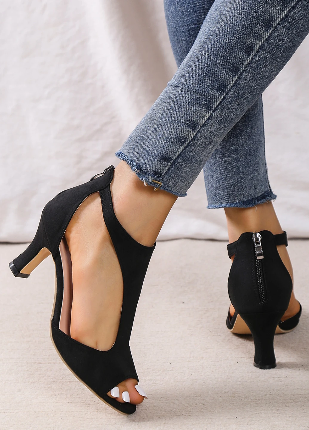SHEIN Туфлі т-страп чорний з штучна замша, китай — літо (332110953)