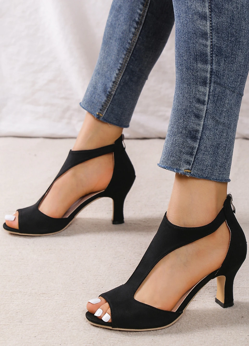 SHEIN Туфлі т-страп чорний з штучна замша, китай — літо (332110953)