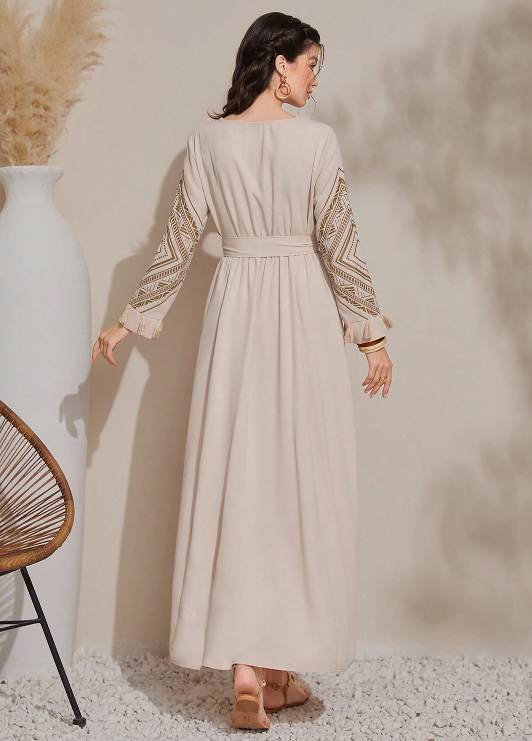 Бежева святковий, кежуал сукня кльош SHEIN з геометричним візерунком