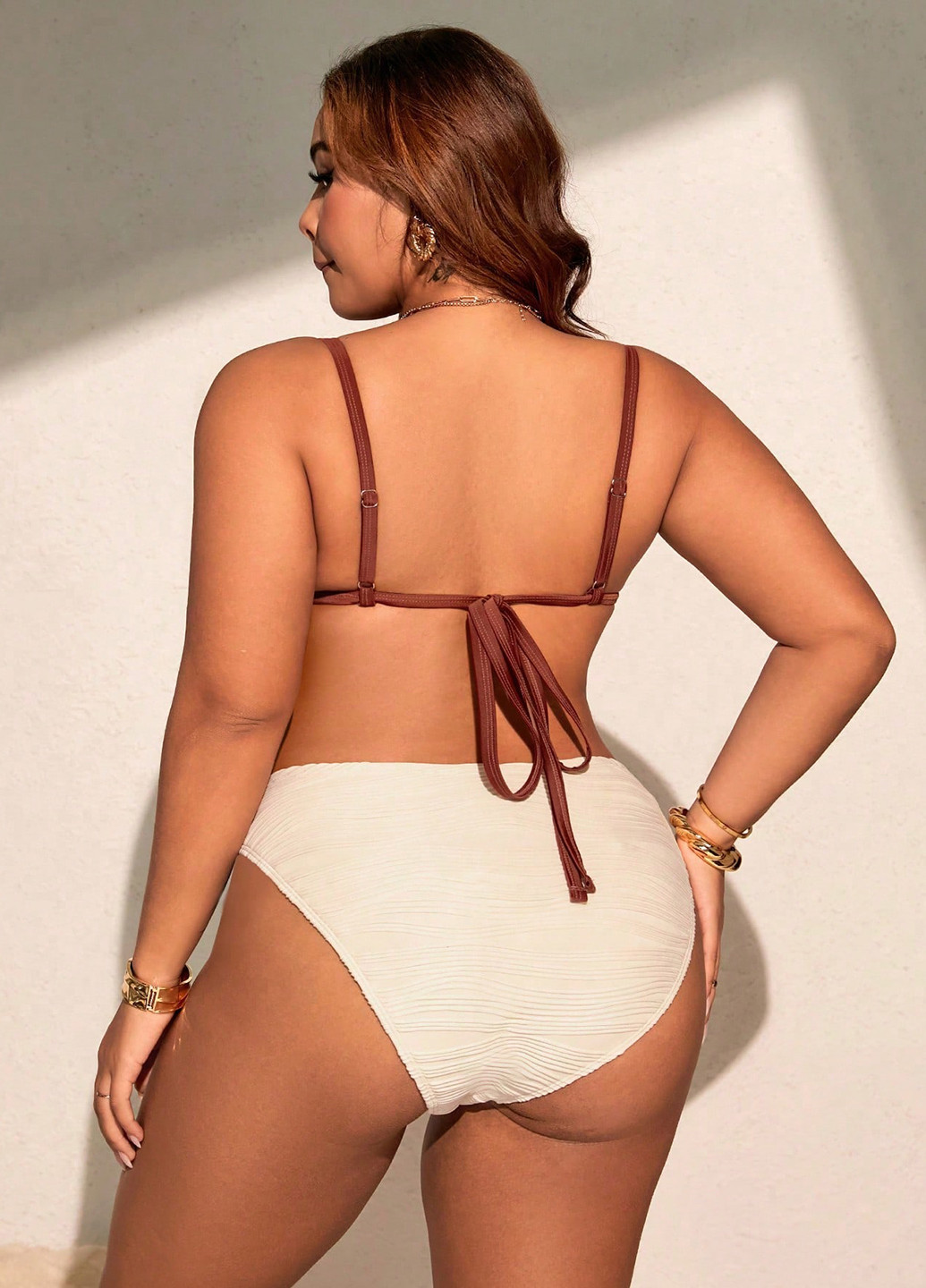 Светло-бежевый демисезонный купальник (лиф, трусики) балконет, раздельный SHEIN