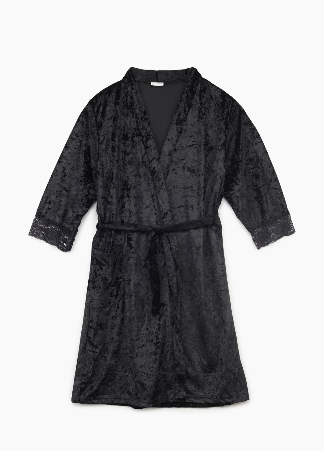 Чорний демісезонний комплект халат з нічною сорочкою Nicoletta