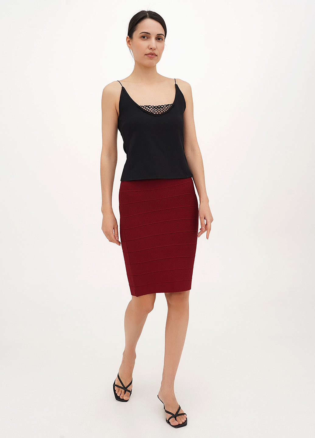 Бордовая кэжуал однотонная юбка Vicolo карандаш