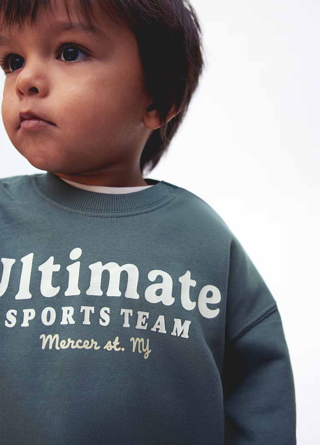 H&M свитшот надпись бирюзовый кэжуал хлопок, футер