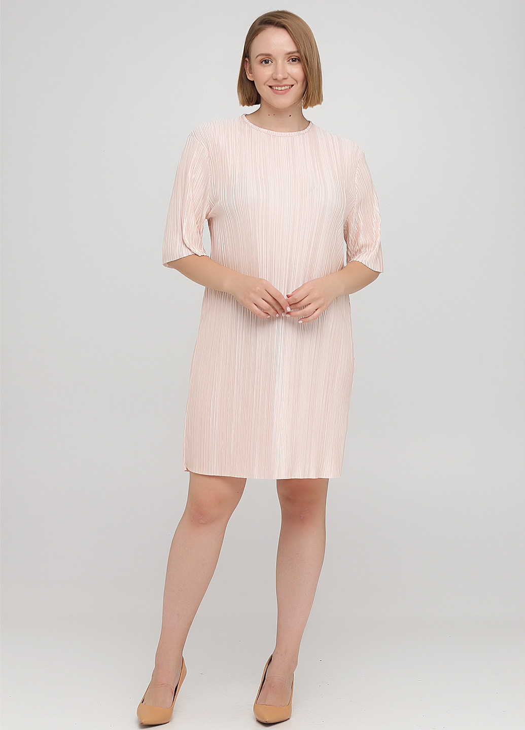 Светло-розовое кэжуал платье плиссированное Boohoo однотонное