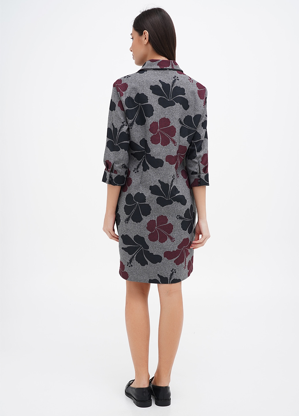 Бордовое кэжуал платье рубашка Sassofono с цветочным принтом