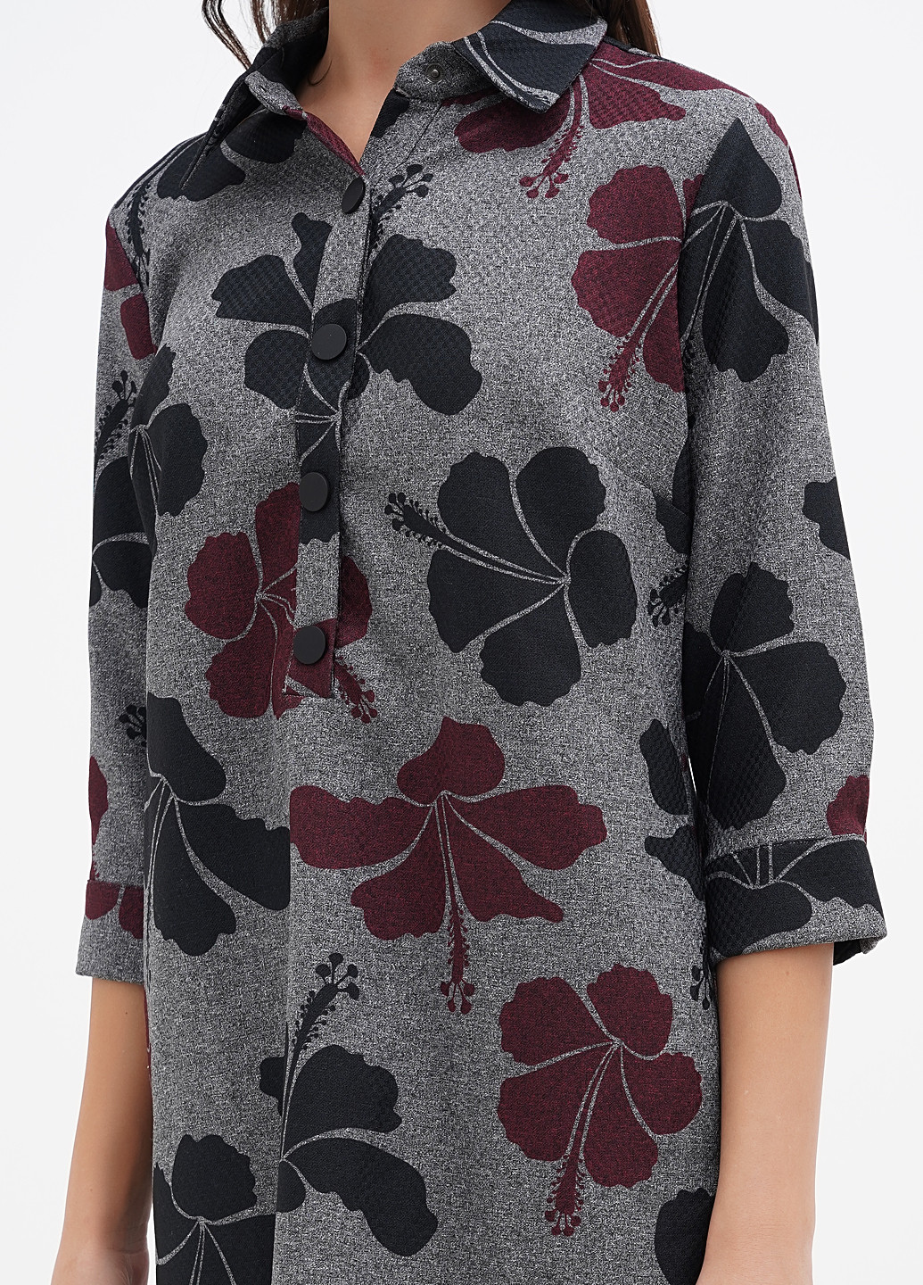 Бордовое кэжуал платье рубашка Sassofono с цветочным принтом
