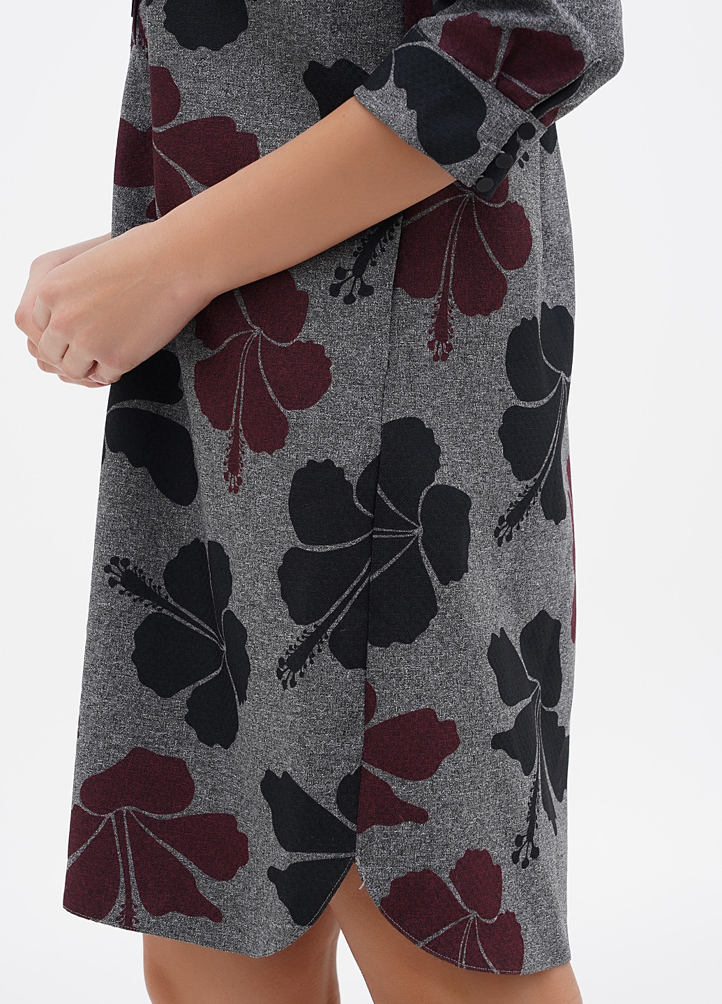 Бордовое кэжуал платье рубашка Sassofono с цветочным принтом