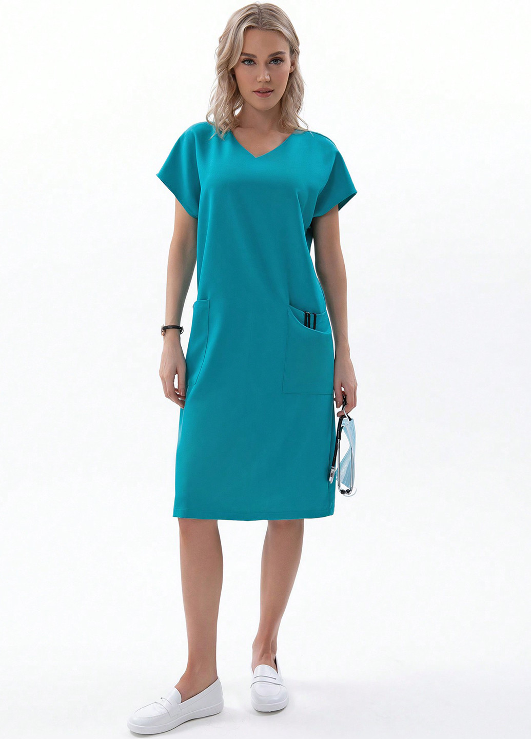 Бірюзова кежуал, ділова сукня а-силует SHEIN однотонна
