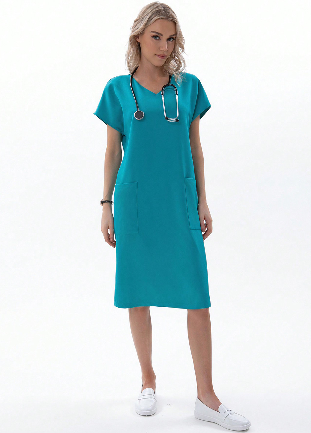 Бірюзова кежуал, ділова сукня а-силует SHEIN однотонна