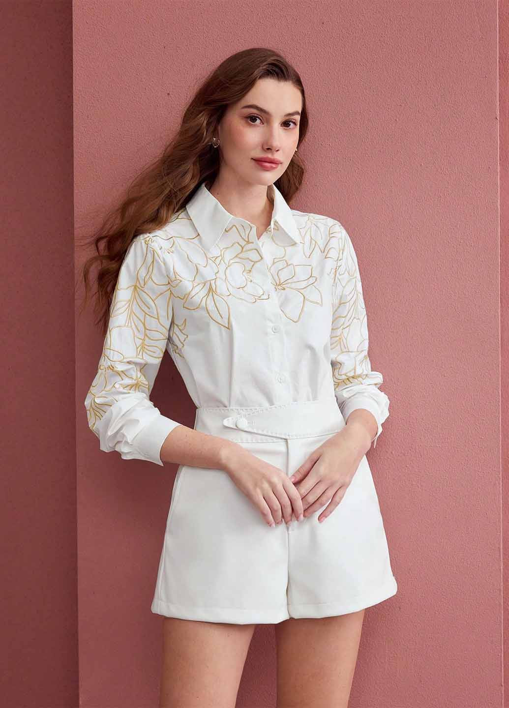 Белая кэжуал рубашка однотонная SHEIN