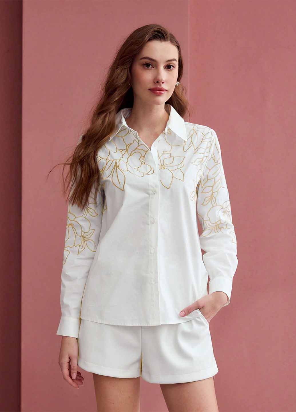 Белая кэжуал рубашка однотонная SHEIN