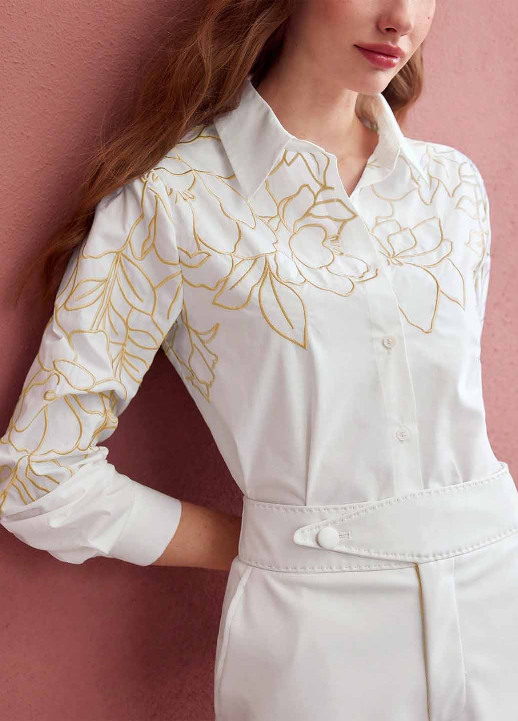 Белая кэжуал рубашка однотонная SHEIN