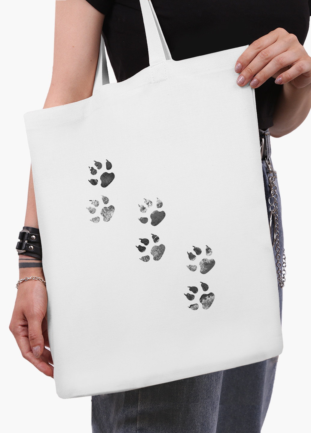 Еко сумка шоппер біла Лапки (Paws) (9227-1755-WT-2) екосумка шопер 41*35 см MobiPrint (219111081)