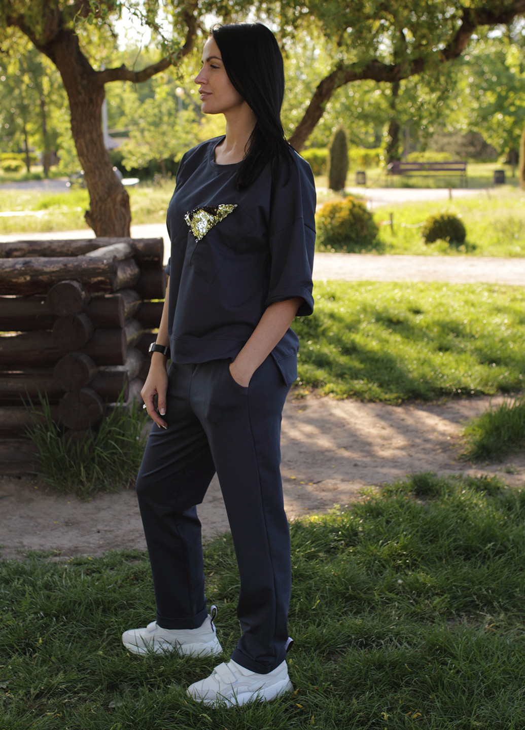 Костюм (футболка, штани) Cat'rina брючний однотонний чорний кежуал бавовна, трикотаж