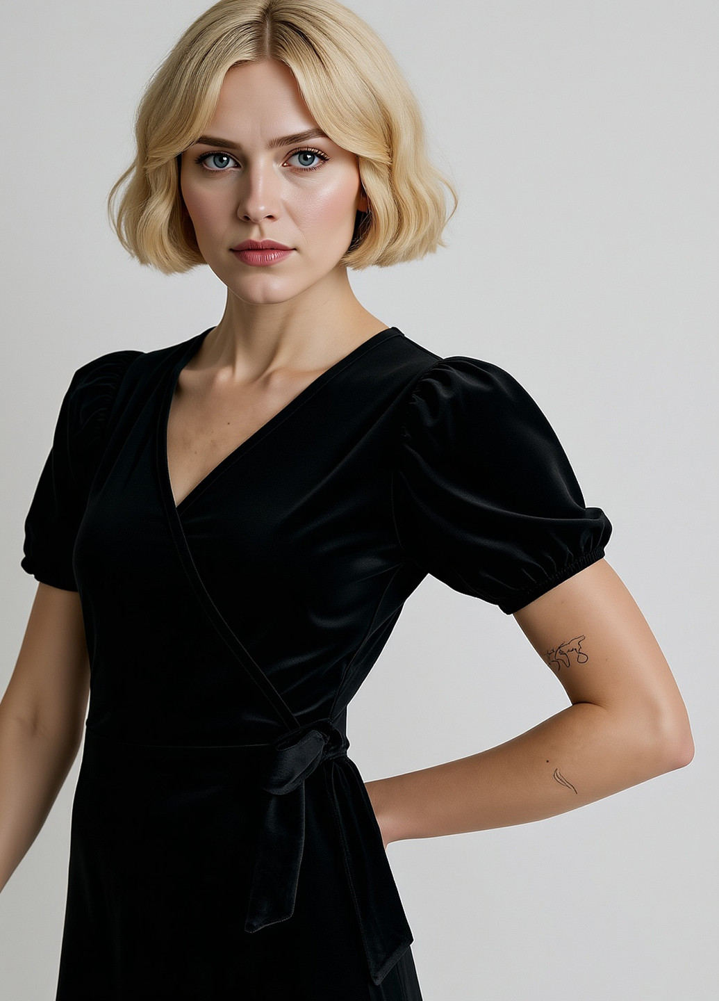 Чорна кежуал сукня на запах Reserved однотонна