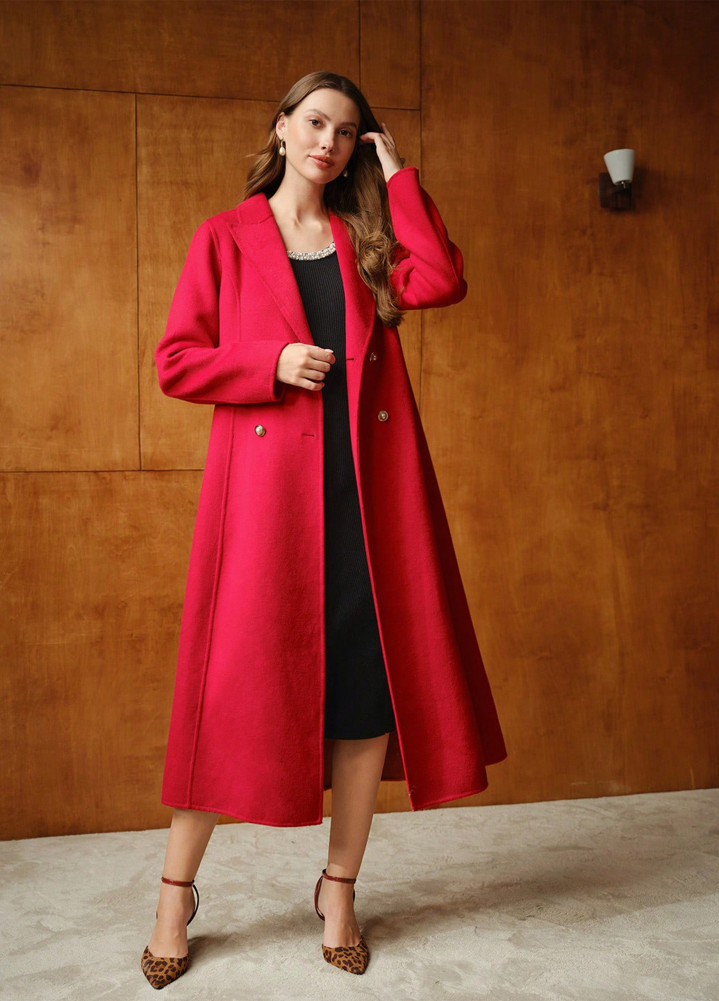 Красное демисезонное Пальто двубортное SHEIN