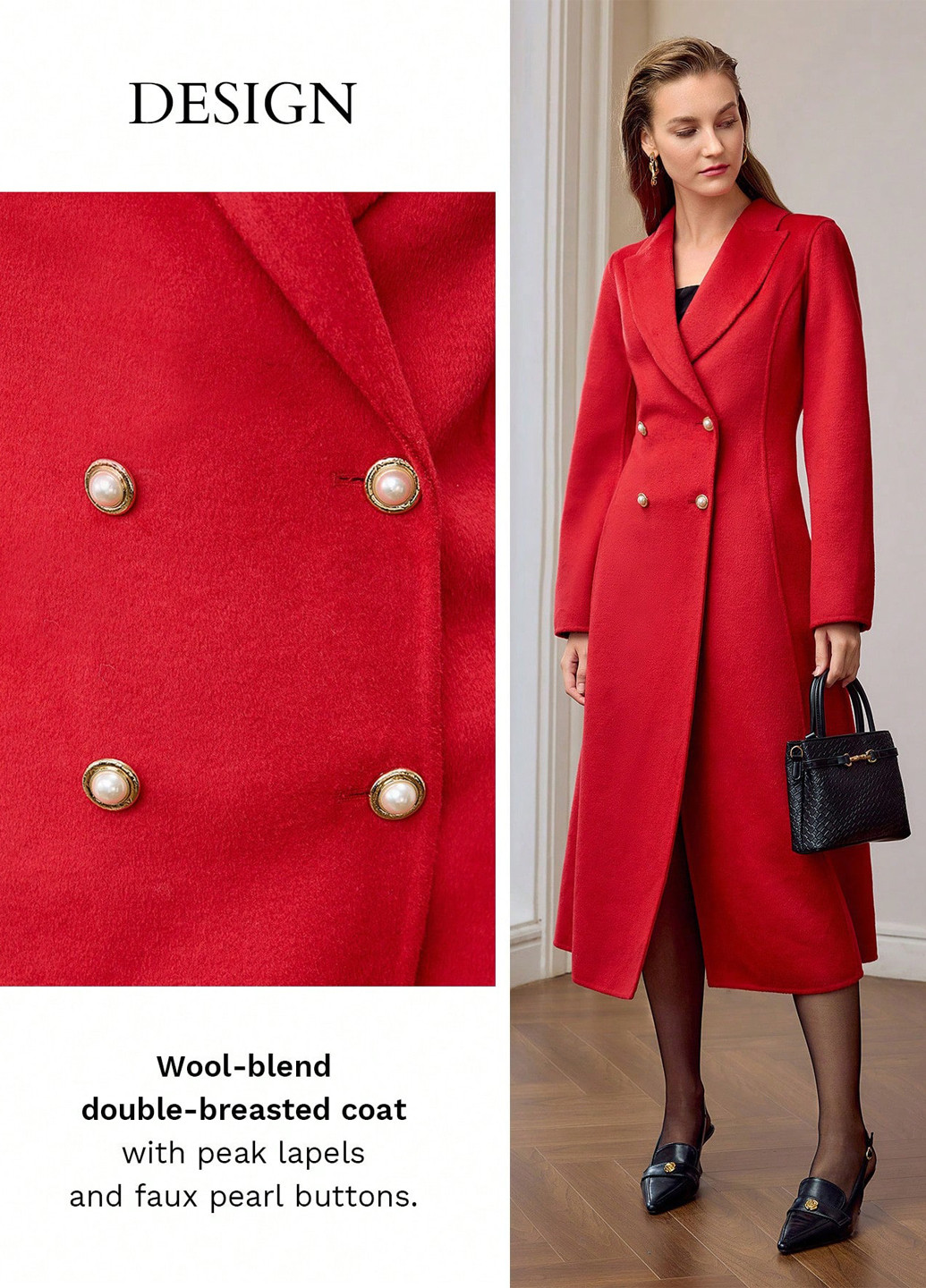 Красное демисезонное Пальто двубортное SHEIN