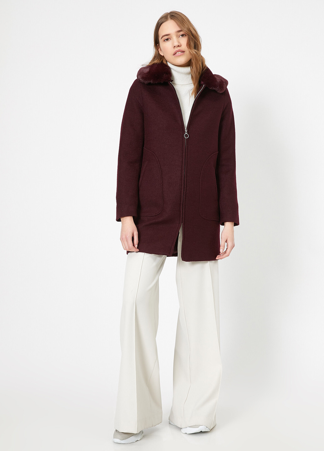 Темно-бордовое зимнее Пальто однобортное KOTON