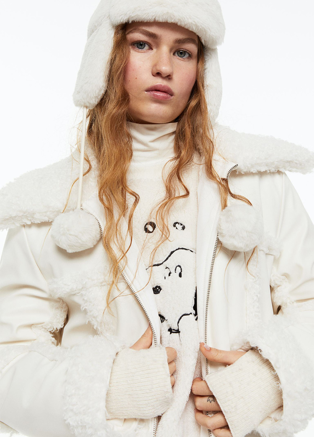 Айворі зимня куртка подовжена зі штучної шкіри H&M