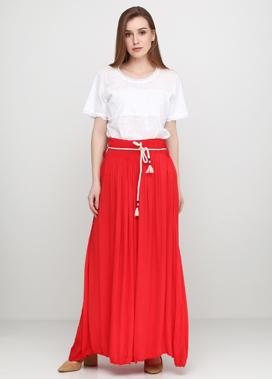 Красная кэжуал однотонная юбка Fashion Moda макси