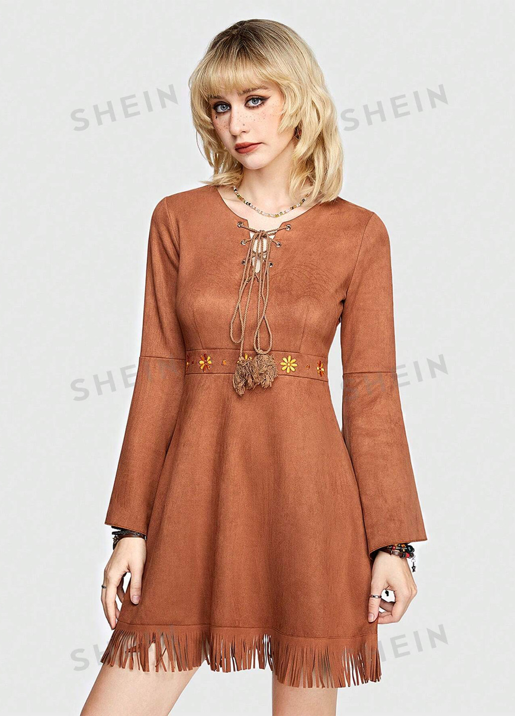 Світло-коричнева кежуал сукня а-силует SHEIN однотонна