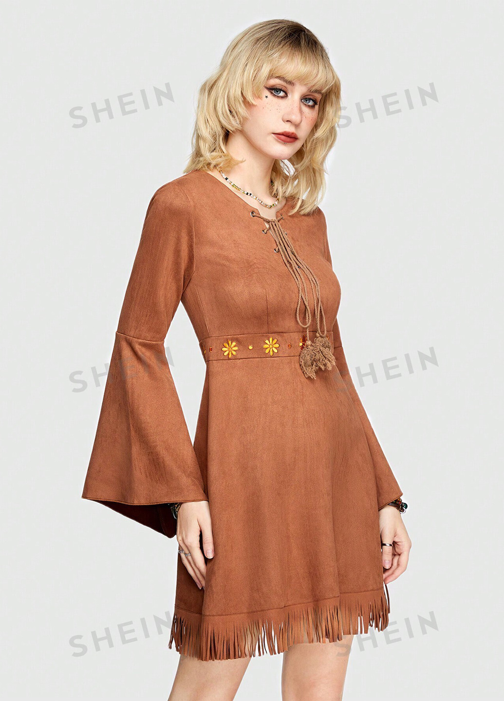 Світло-коричнева кежуал сукня а-силует SHEIN однотонна