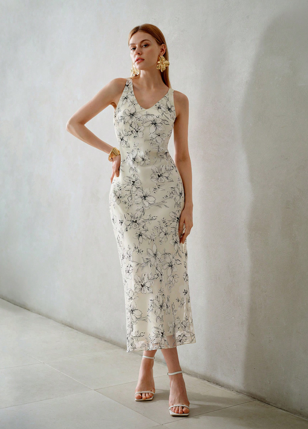 Кремова кежуал сукня силуетна SHEIN з квітковим принтом