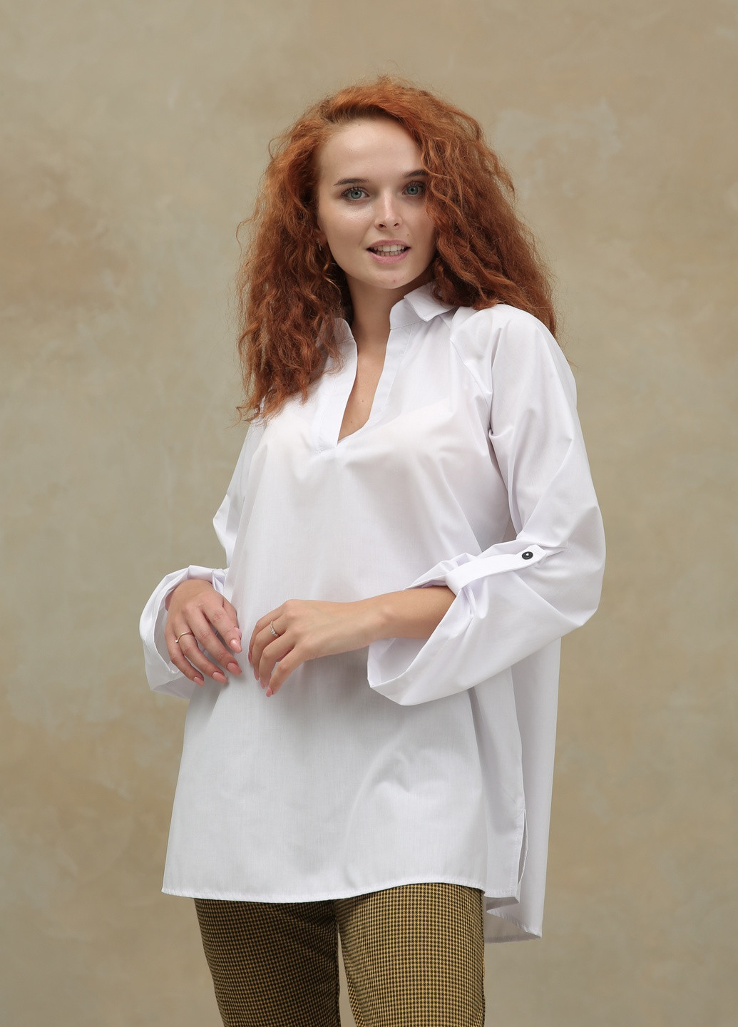 Біла біла блузка з рукавом реглан 7/8 на хлястику INNOE Блузка