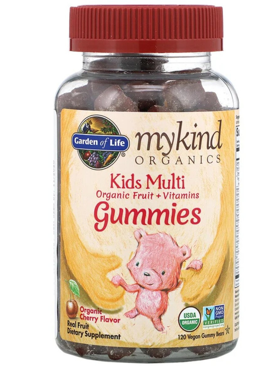Мультивітаміни для дітей, смак вишні, Kids Multi, MyKind Organics,, 120 веганських мармеладних ведмедиків Garden of Life (228291554)