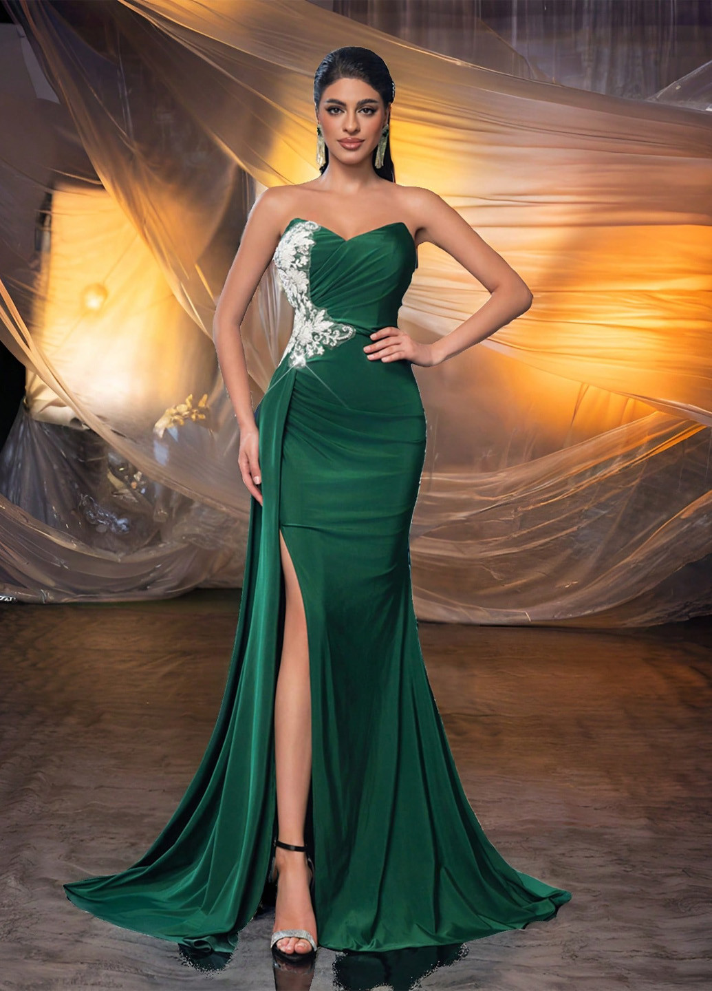 Темно-зелена вечірня сукня з відкритими плечима SHEIN однотонна