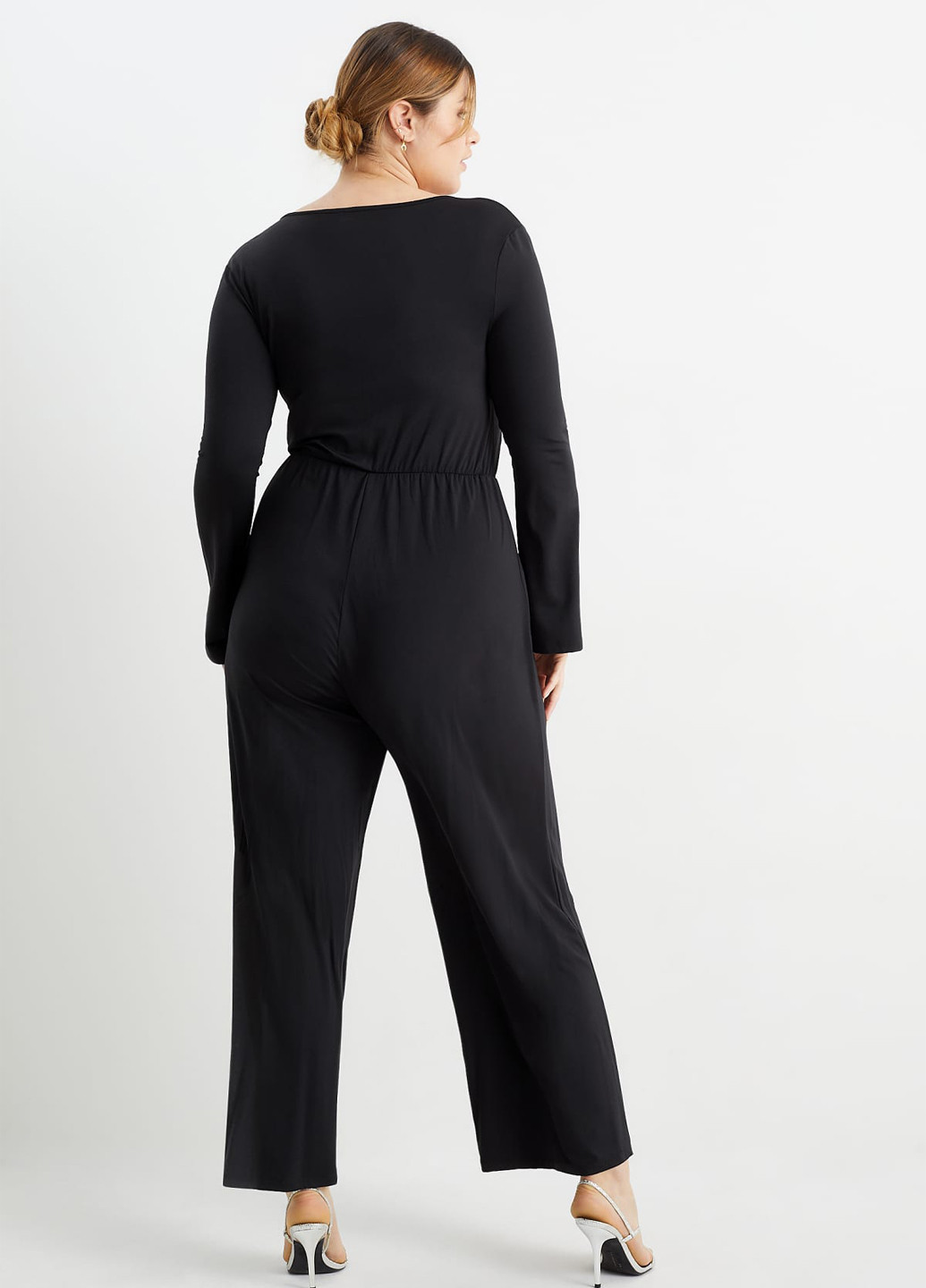 Комбинезон C&A комбинезон-брюки однотонный чёрный кэжуал полиамид, эластан