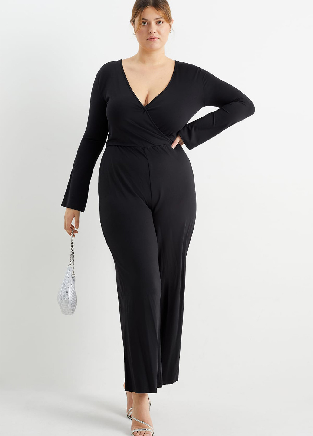 Комбинезон C&A комбинезон-брюки однотонный чёрный кэжуал полиамид, эластан