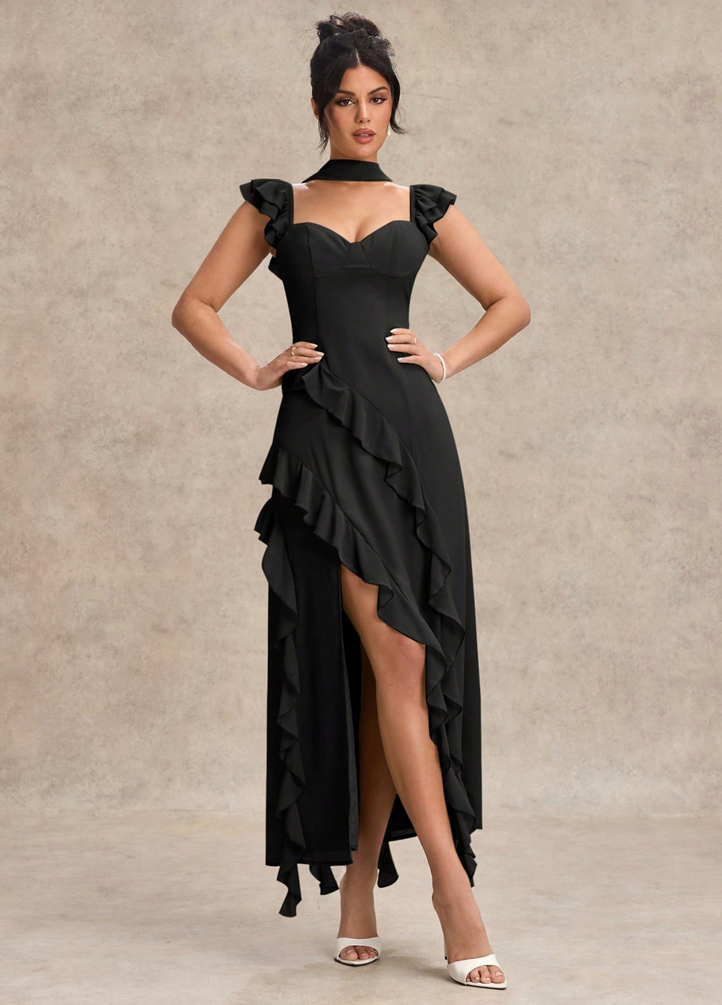 Черное вечернее платье силуэтная, клеш SHEIN однотонное