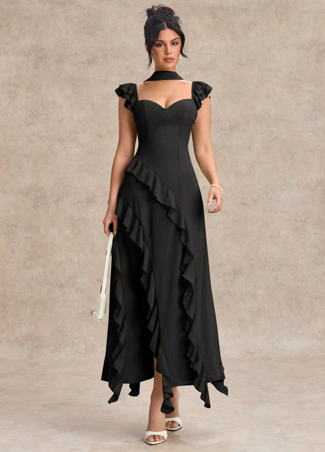 Черное вечернее платье силуэтная, клеш SHEIN однотонное