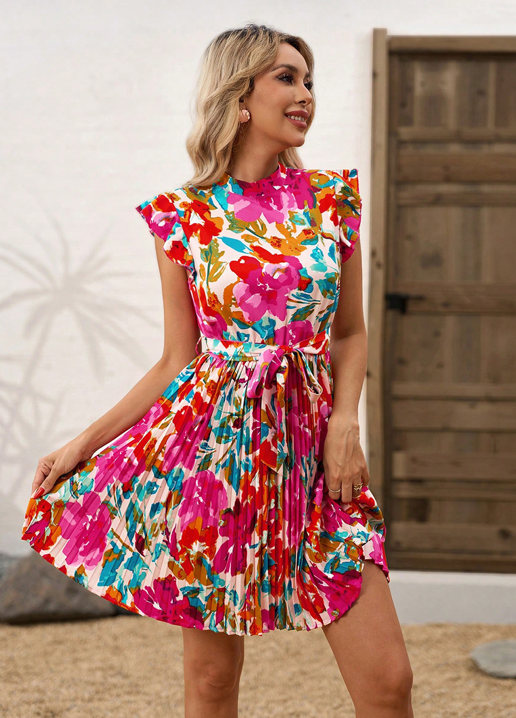 Комбинированное кэжуал платье а-силуэт, плиссированное SHEIN колор блок