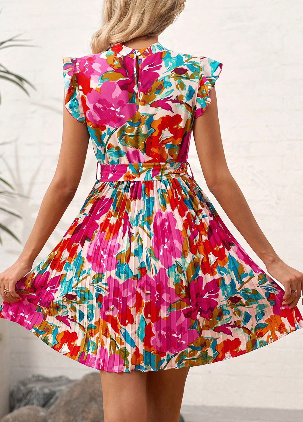 Комбинированное кэжуал платье а-силуэт, плиссированное SHEIN колор блок