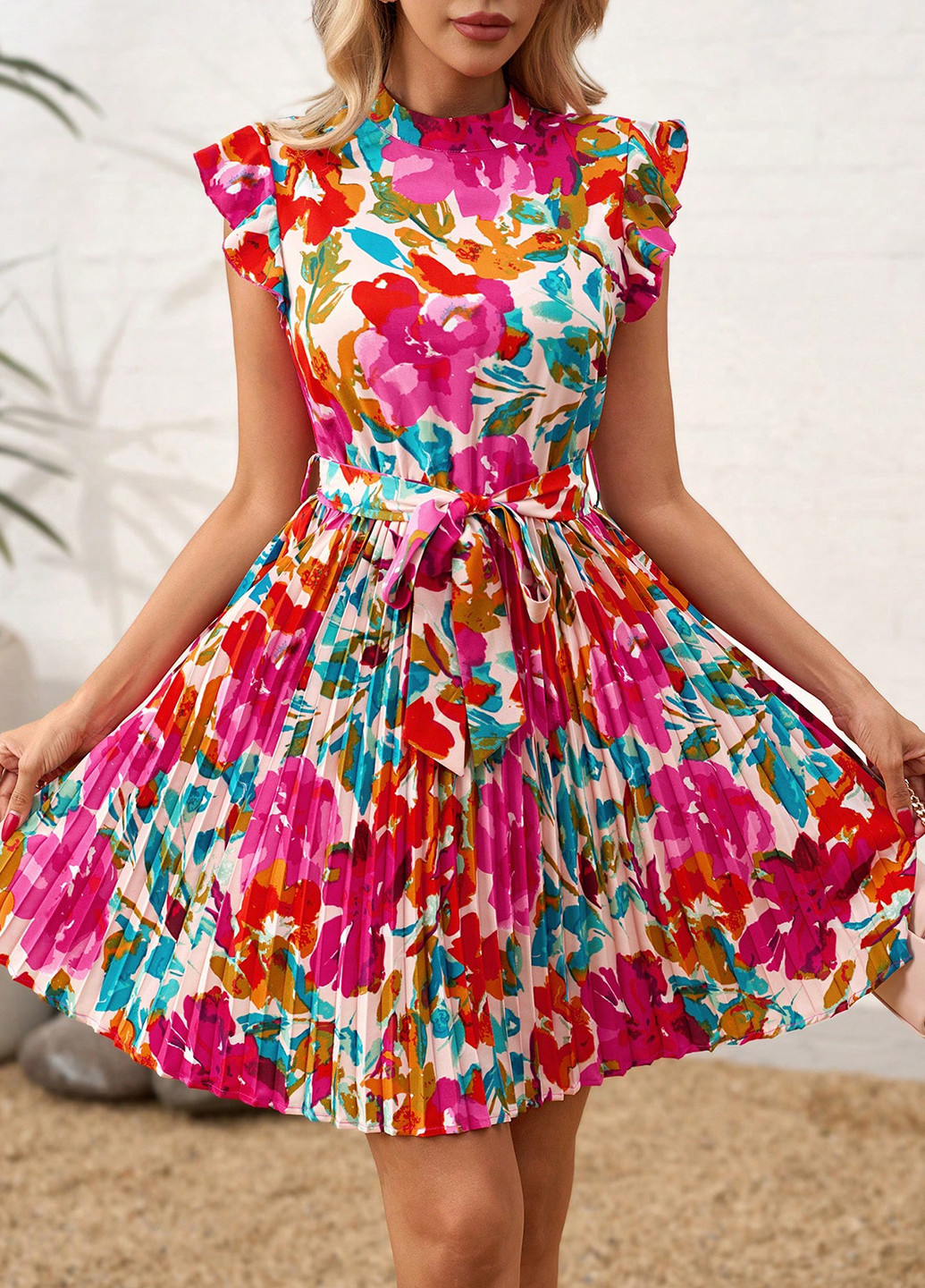 Комбинированное кэжуал платье а-силуэт, плиссированное SHEIN колор блок