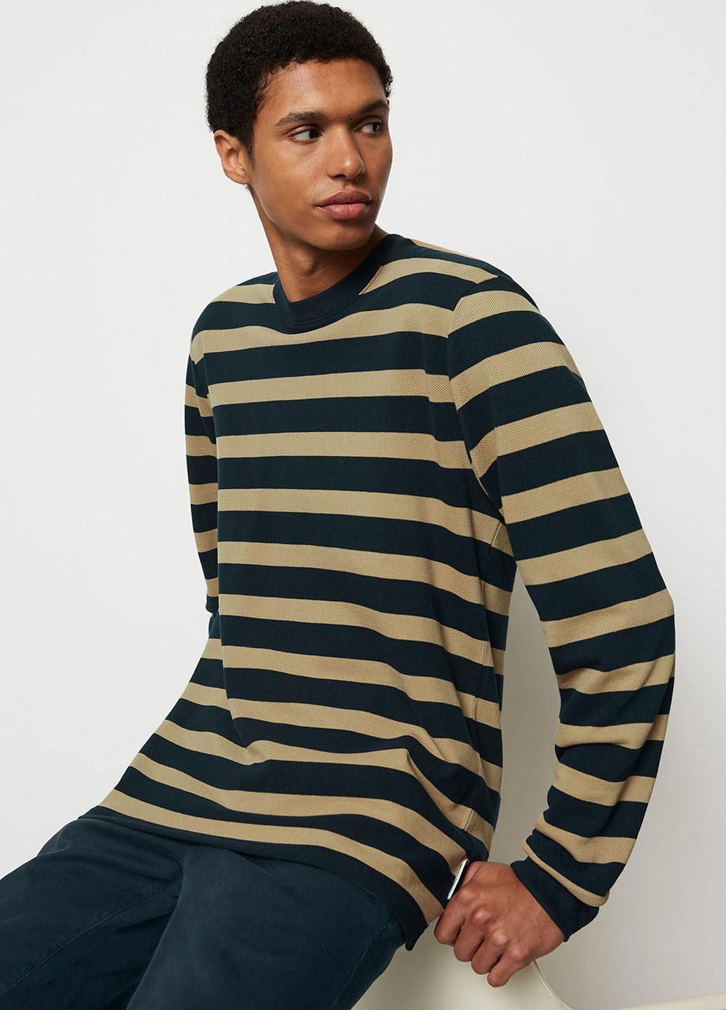 Лонгслів Marc O'Polo смужка комбінований кежуали бавовна, піке