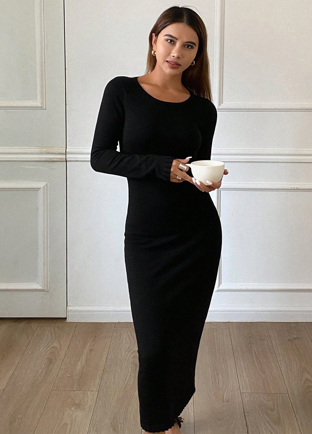 Черное кэжуал платье платье-свитер SHEIN однотонное