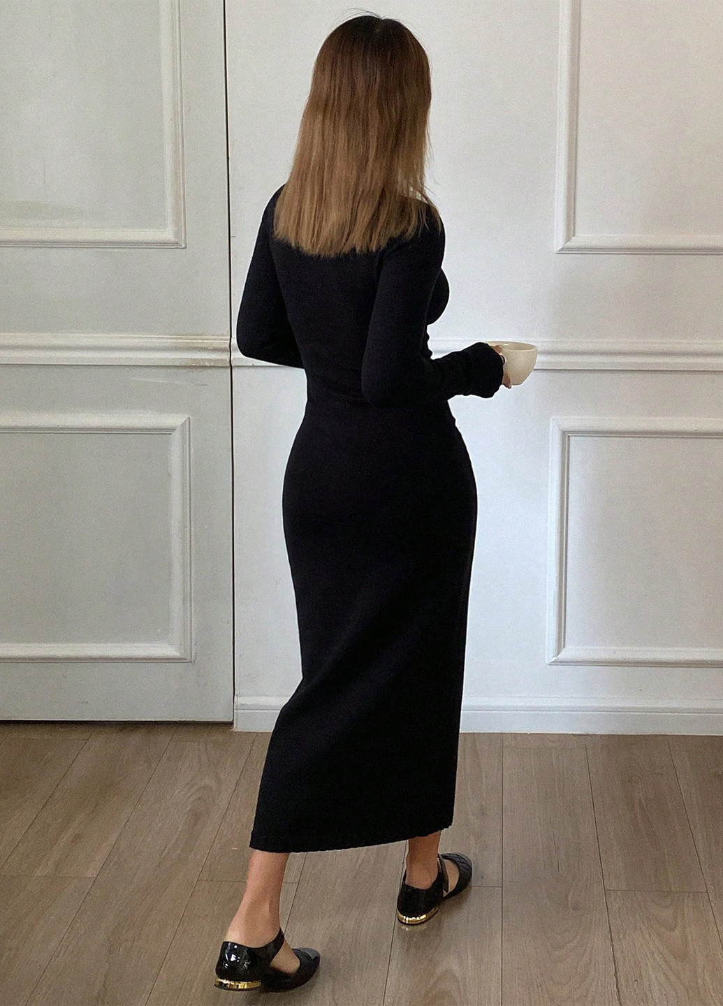 Черное кэжуал платье платье-свитер SHEIN однотонное