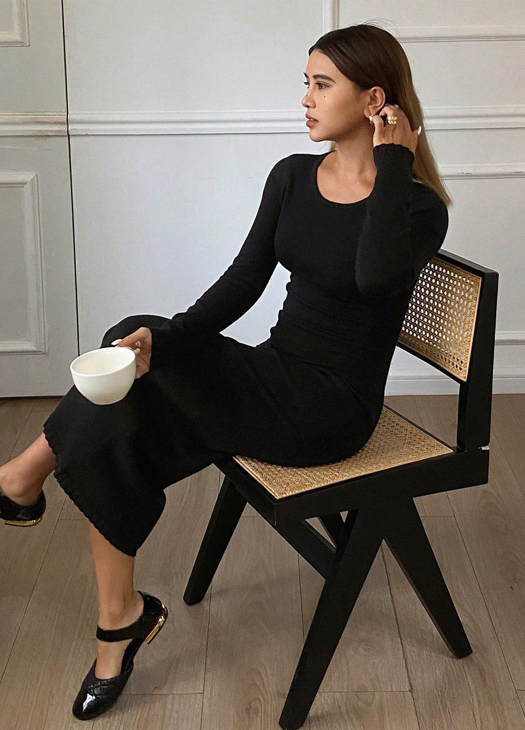 Черное кэжуал платье платье-свитер SHEIN однотонное