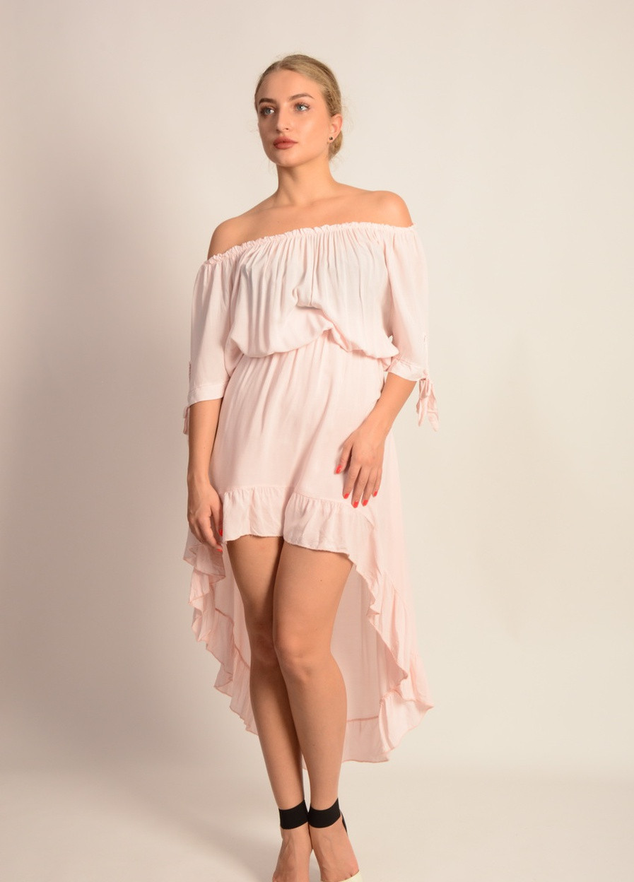 Розовое коктейльное платье со шлейфом New Collection однотонное