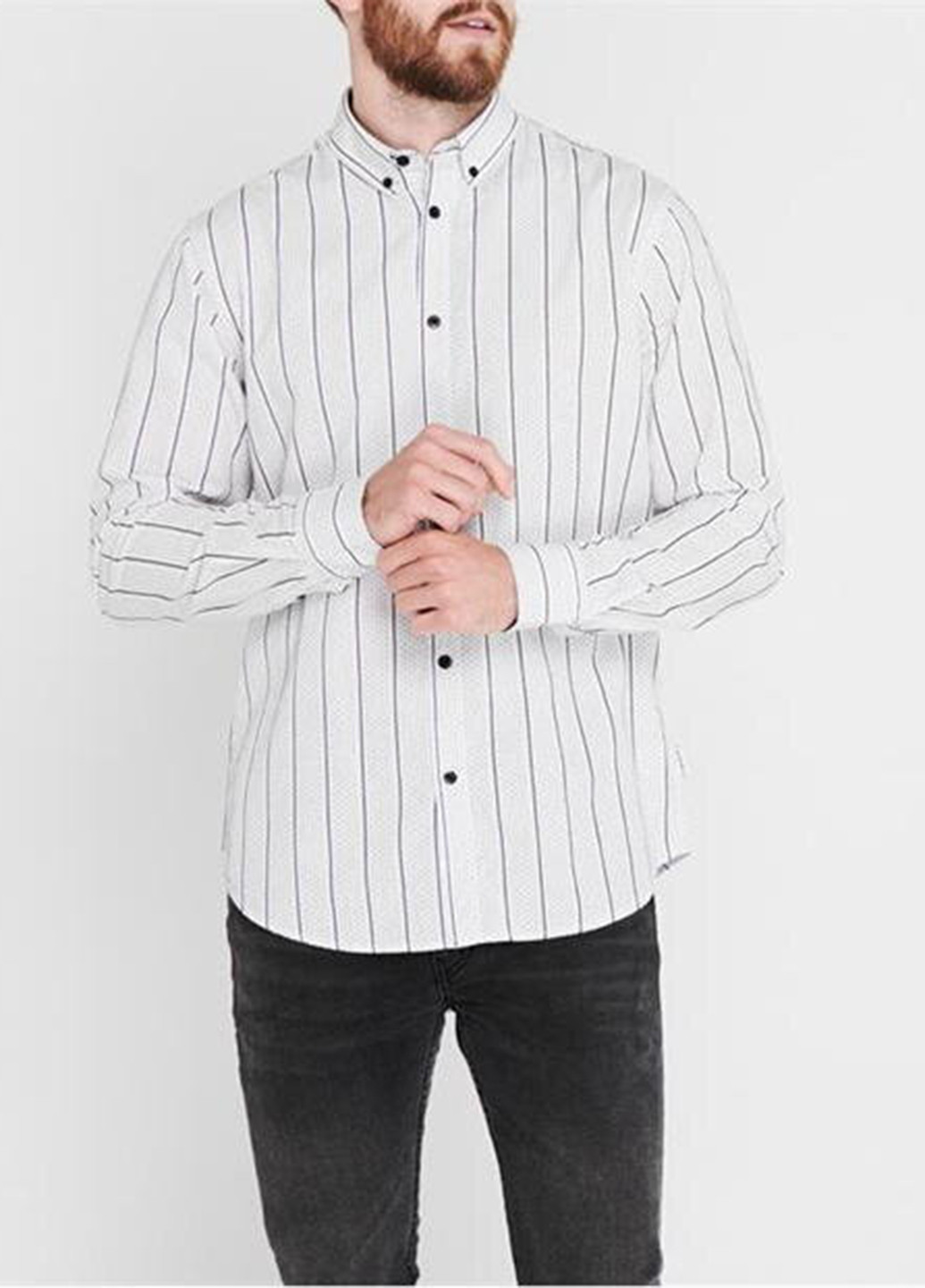 Белая кэжуал рубашка в полоску Pierre Cardin