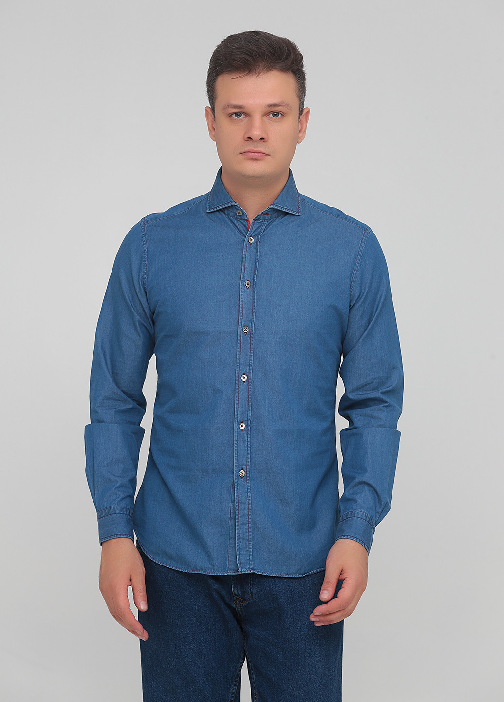 Синяя джинсовая рубашка однотонная Rossi