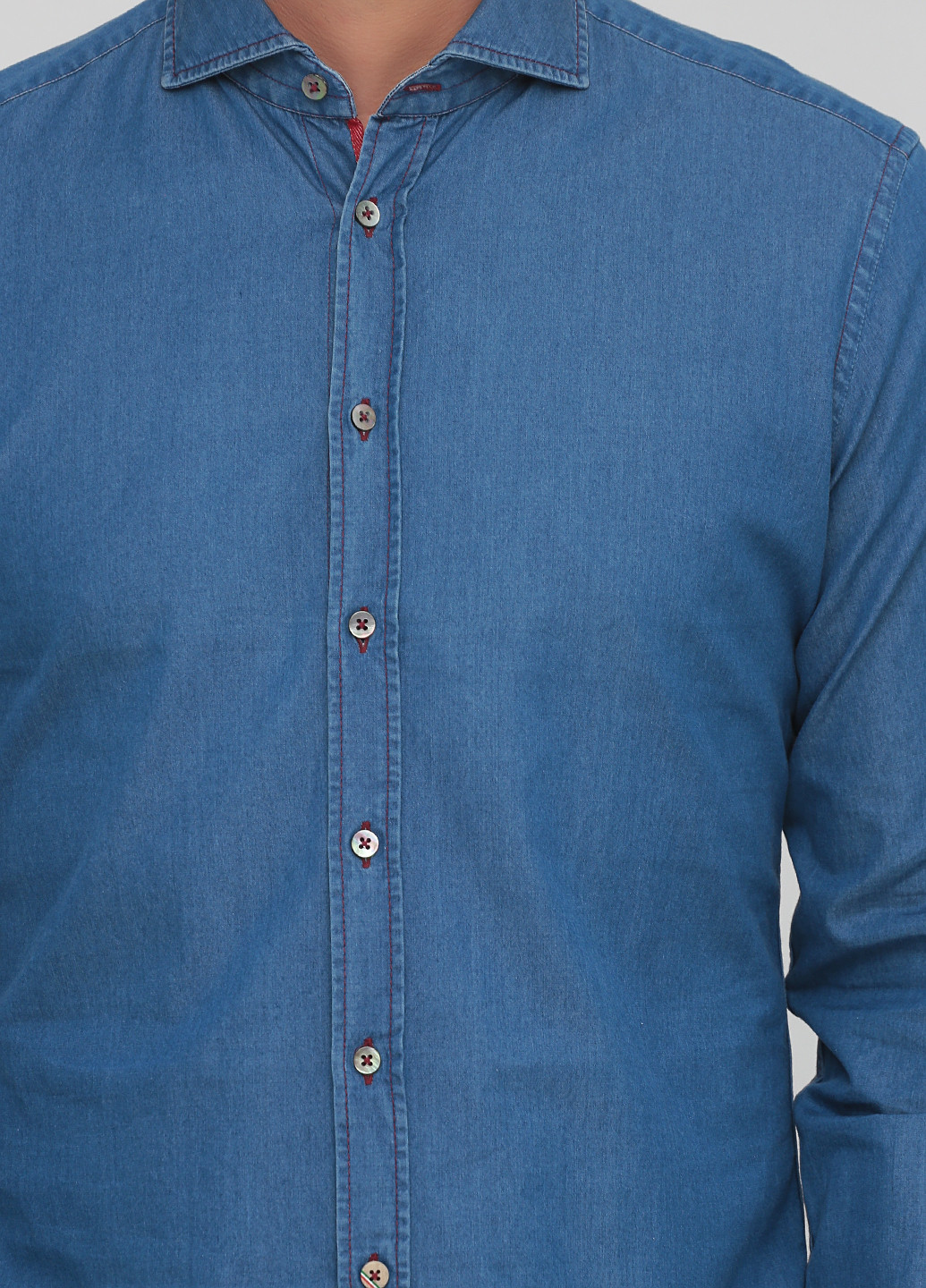 Синяя джинсовая рубашка однотонная Rossi